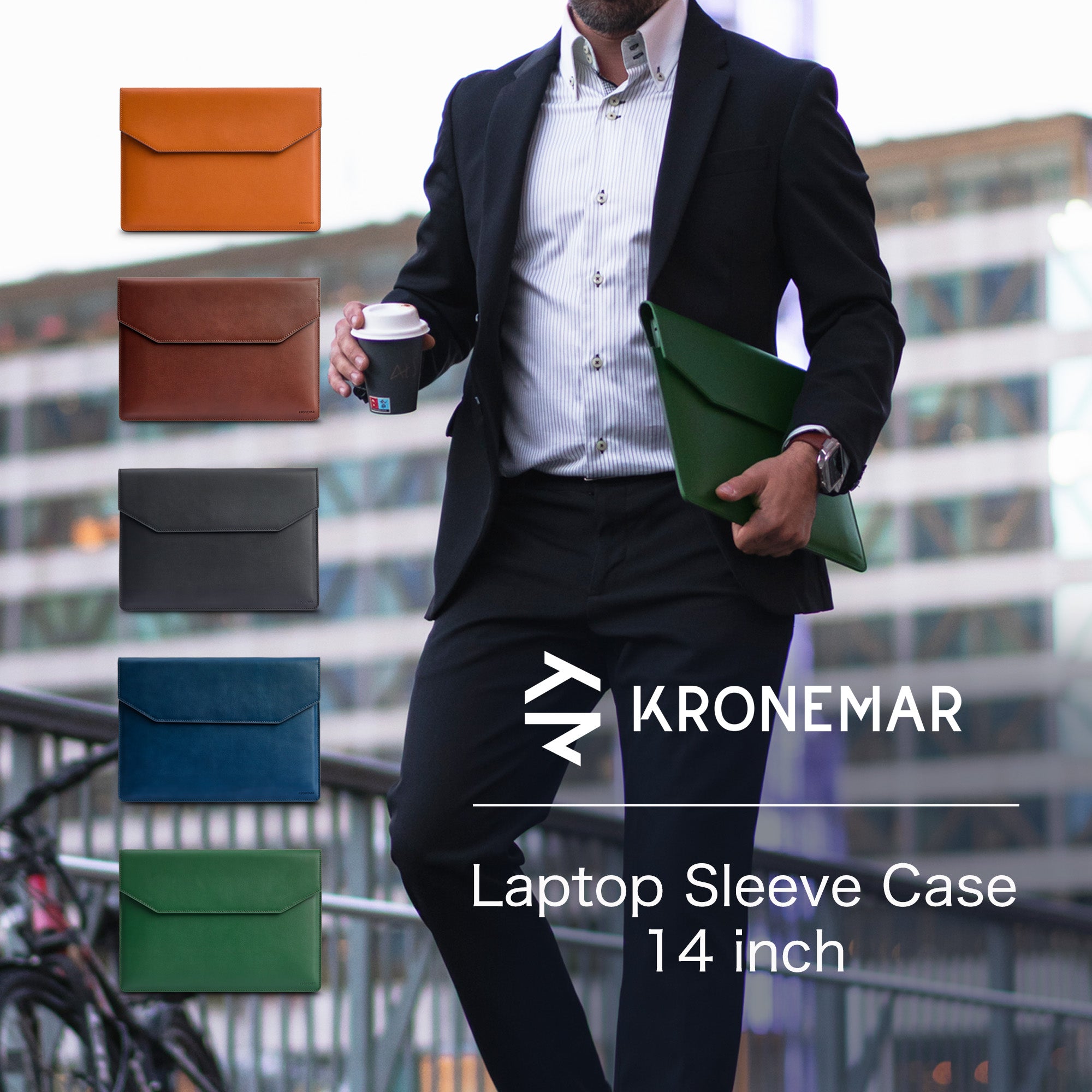 Kronemar レザーラップトップスリーブケース - 14インチ MacBook
